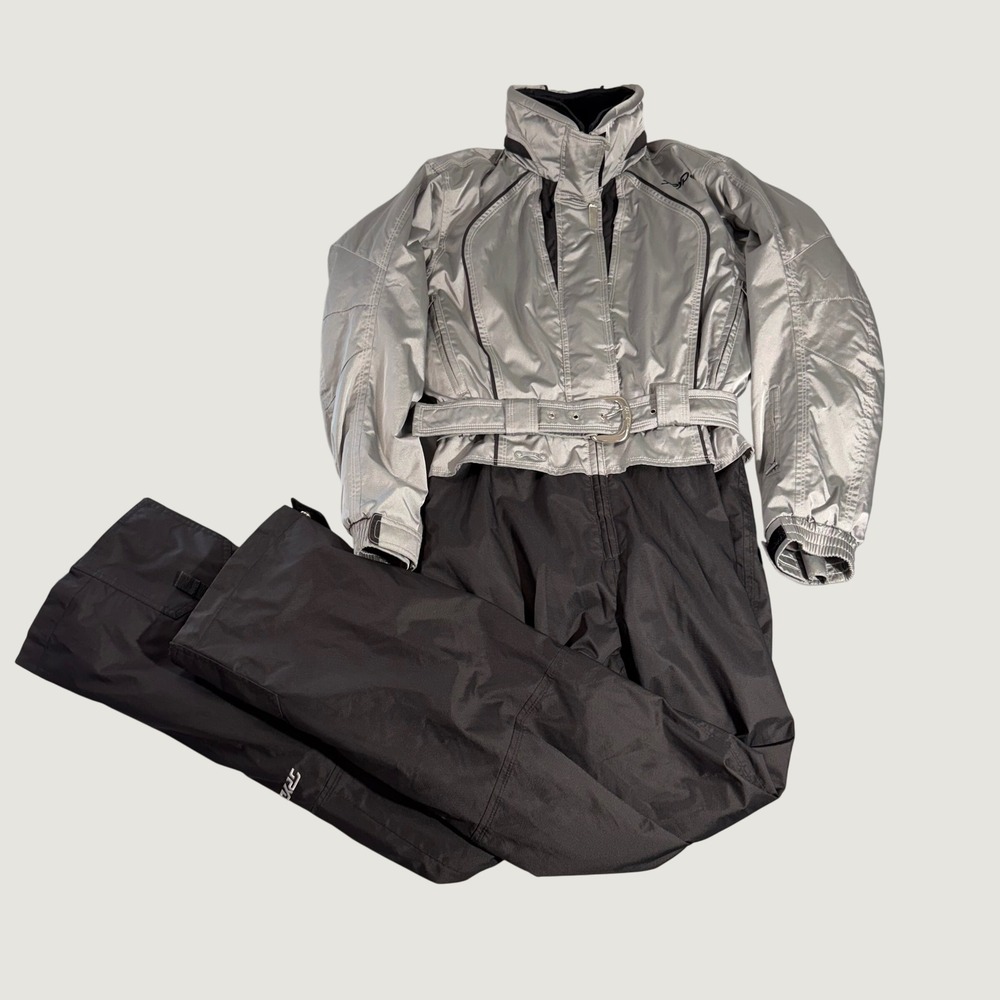 90's Spyder Ski Suit Women L Silver Black Gorpcore Thinsulate Snowsuit